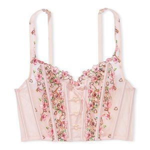 Victoria's Secret Dream Angels Unlined Floral Heart Embroidery Corset Top Pink